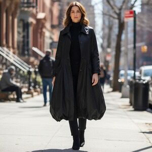 Monroe & Main Black Bubble-Hem Trench Coat 3X distinctive fit-and-flare belted